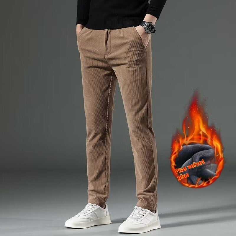 Men's Corduroy Pants in Fleece-Lined Khaki - Relient