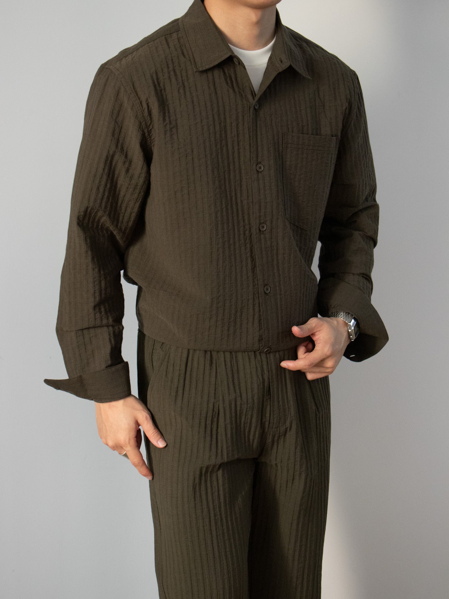 Men's Two-Piece Cardigan Set in Army Green - Relient