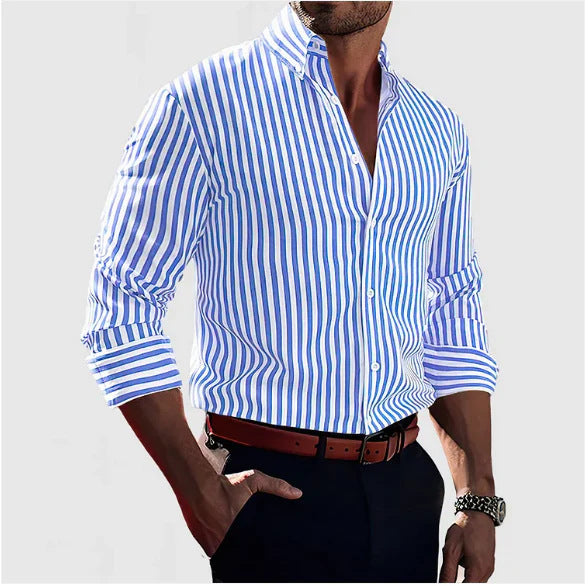 Men's Striped Long Sleeve Shirt in Sky Blue Stripe - Relient
