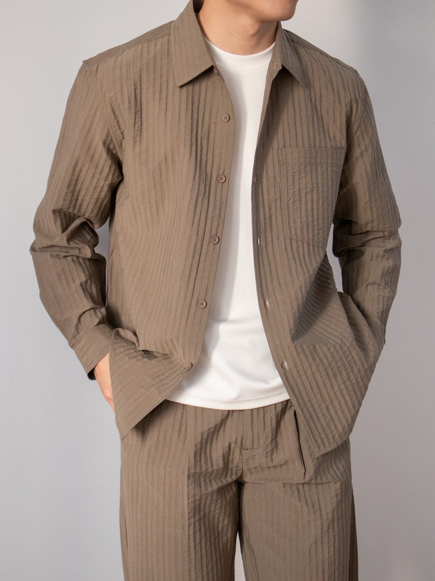 Men's Two-Piece Cardigan Set in Espresso Brown - Relient