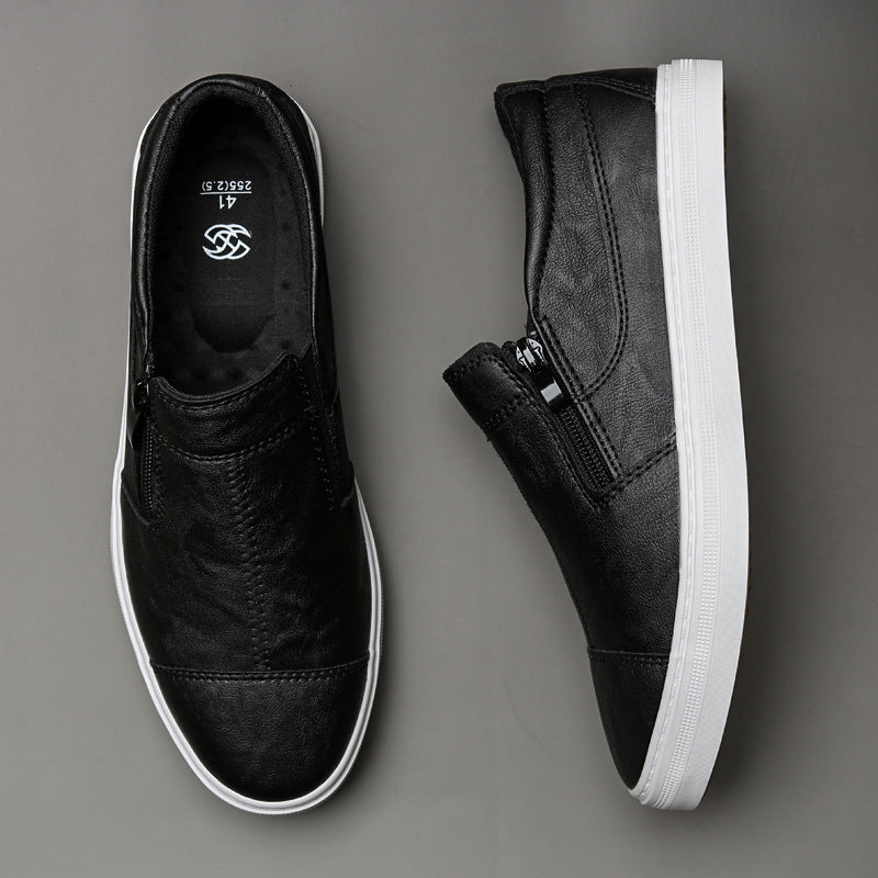 Men's PU Leather Loafers in Black & White - Relient