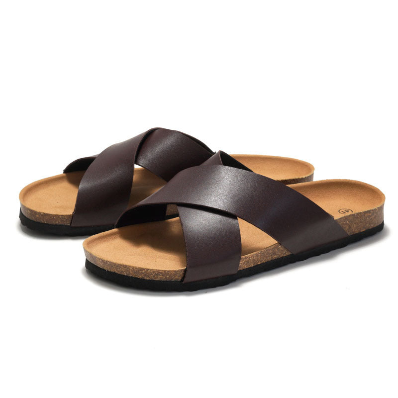 Men's Cork Slide Sandals in Coffee - Relient