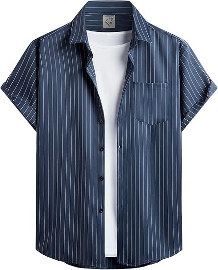 Men's Striped Short Sleeve Shirt in Navy Stripe - Relient
