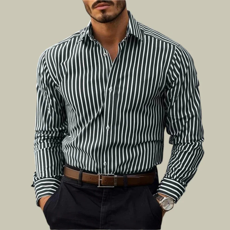 Men's Striped Long Sleeve Shirt in Olive Plaid - Relient