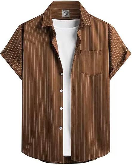 Men's Striped Short Sleeve Shirt in Brown Stripe - Relient