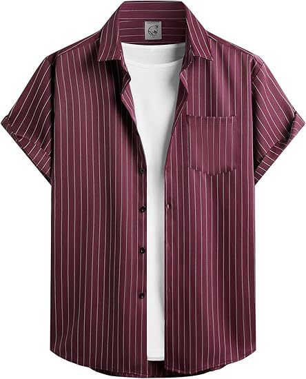 Men's Striped Short Sleeve Shirt in Burgundy Stripe - Relient