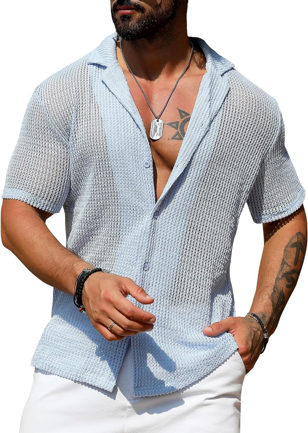 Men's Cardigan Shirt in Sky Blue - Relient