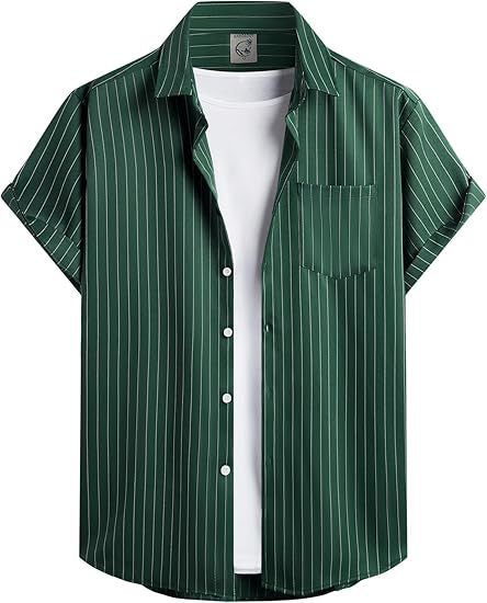 Men's Striped Short Sleeve Shirt in Green Stripe - Relient