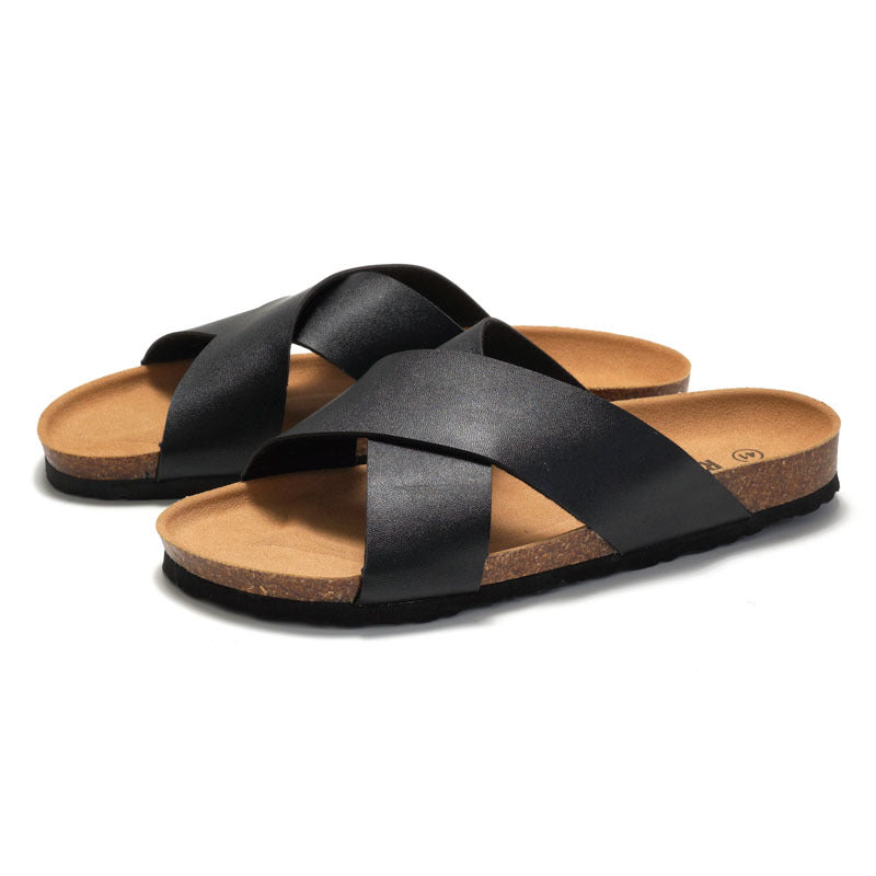 Men's Cork Slide Sandals in Jet Black - Relient