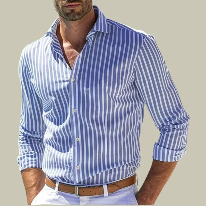 Men's Striped Long Sleeve Shirt in Blue Stripe - Relient