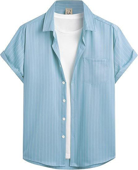 Men's Striped Short Sleeve Shirt in Sky Blue - Relient