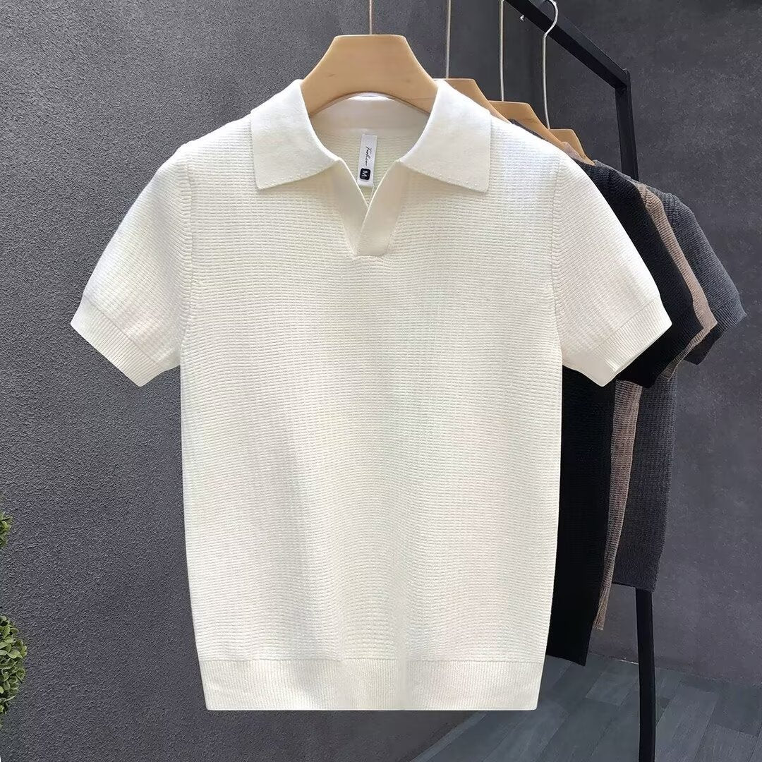 Men's Lapel Knit Polo in Chalk White - Relient