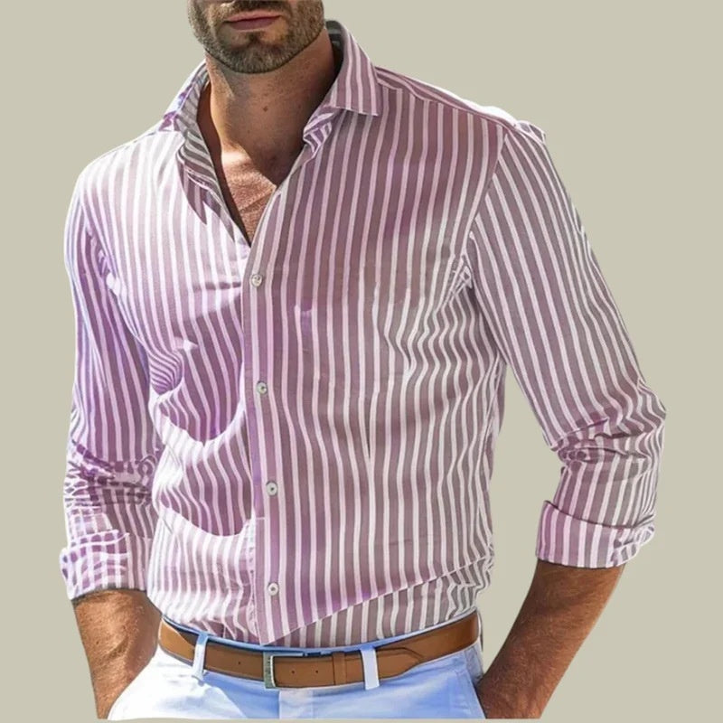 Men's Striped Long Sleeve Shirt in Lavender Pinstripe - Relient