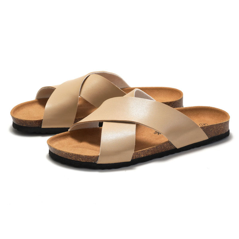 Men's Cork Slide Sandals in Camel - Relient