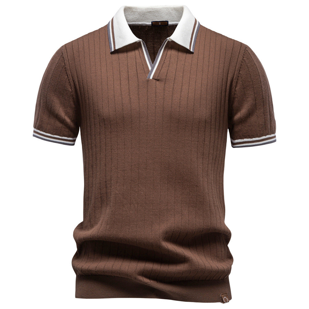 Men's Contrast Collar Polo in Coffee - Relient