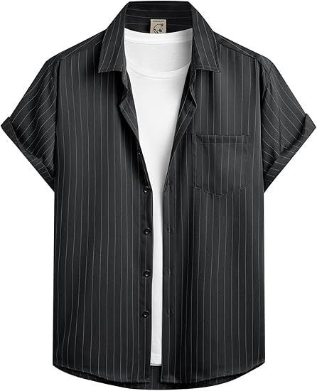 Men's Striped Short Sleeve Shirt in Black Stripe - Relient