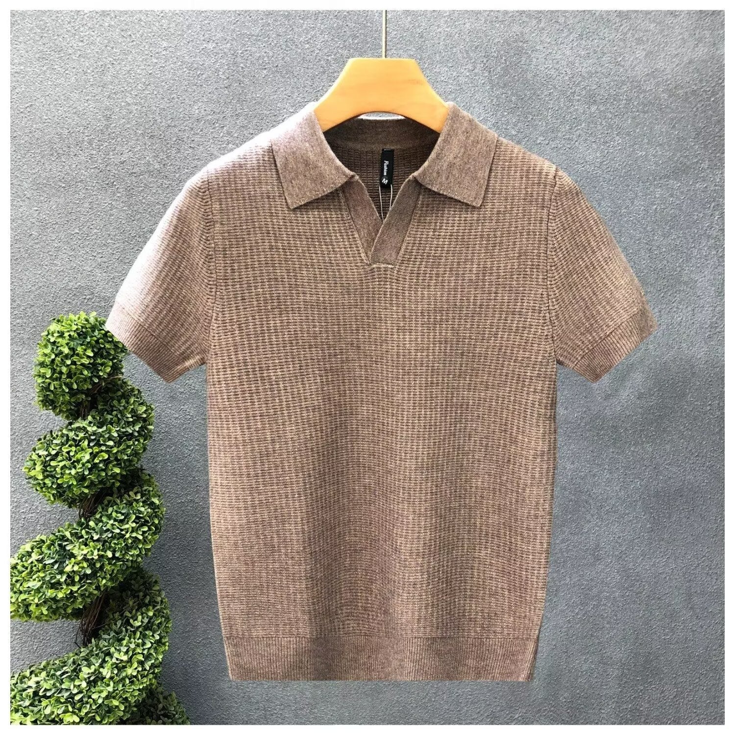 Men's Lapel Knit Polo in Espresso Brown - Relient