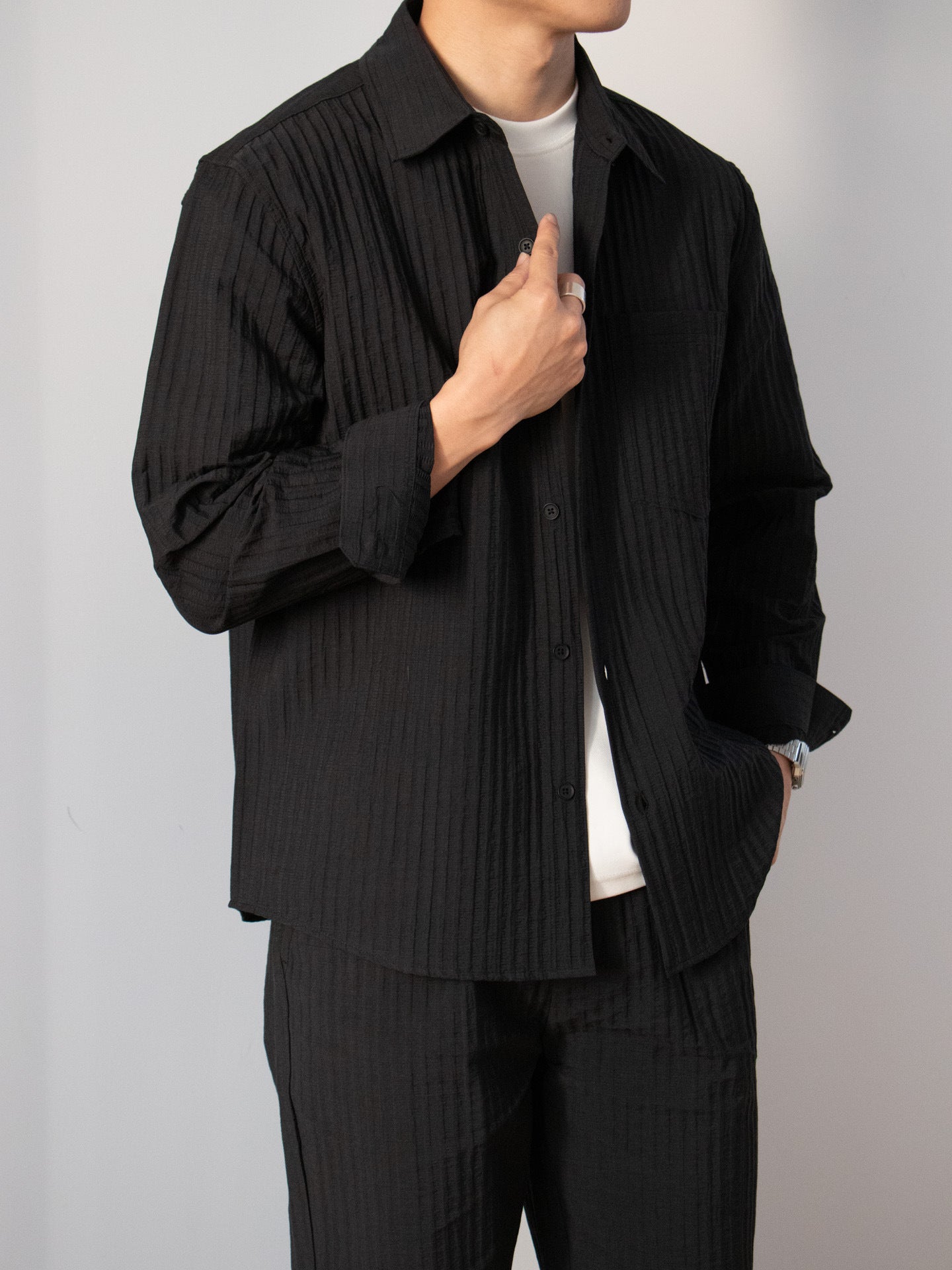 Men's Two-Piece Cardigan Set in Jet Black - Relient