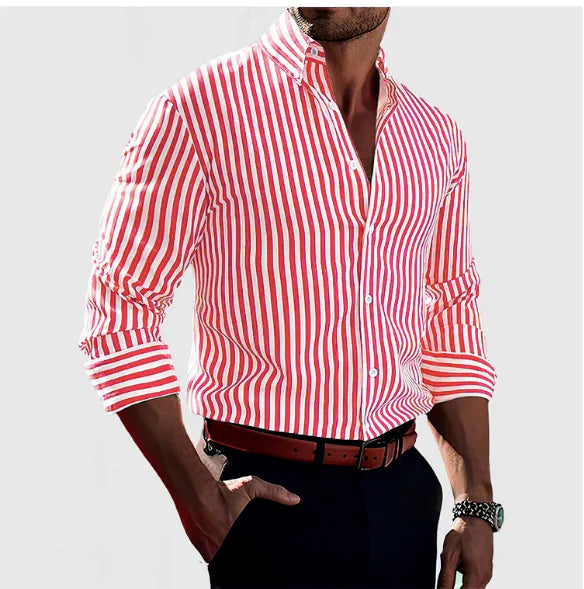 Men's Striped Long Sleeve Shirt in Pink Stripe - Relient