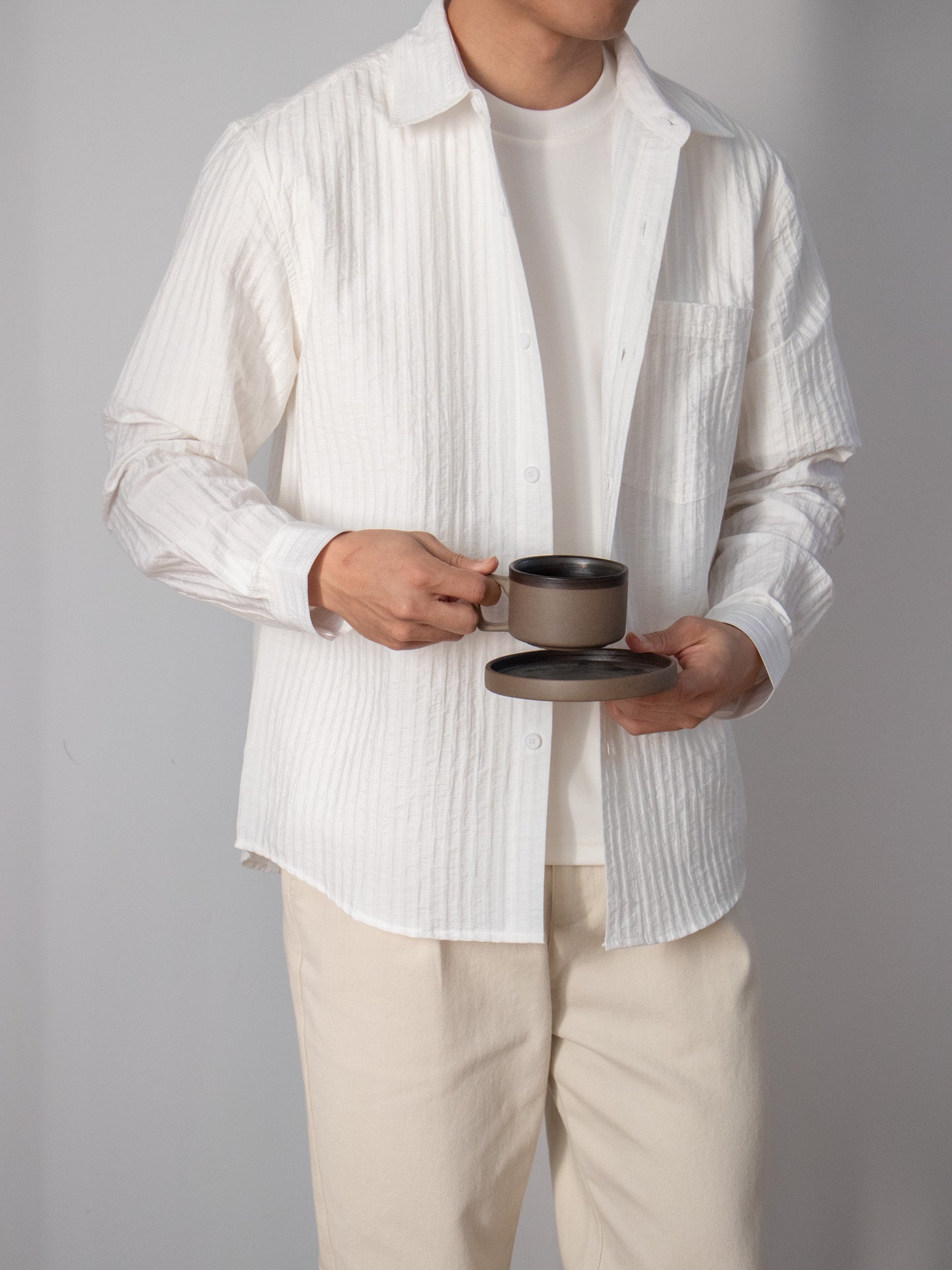 Men's Two-Piece Cardigan Set in Chalk White - Relient