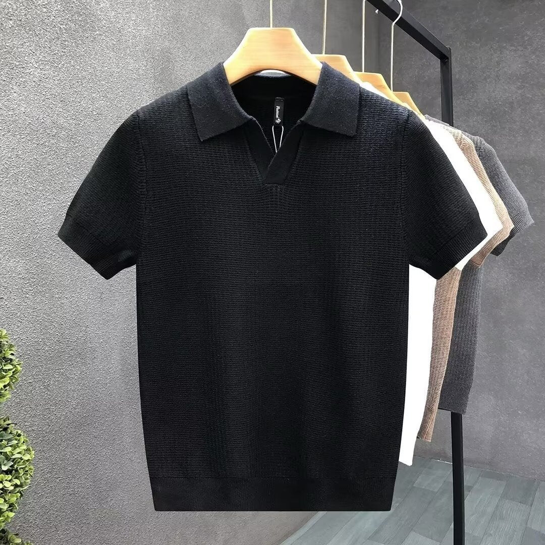 Men's Lapel Knit Polo in Jet Black - Relient