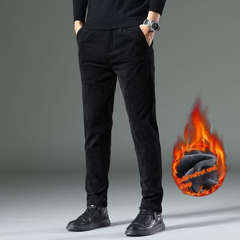 Men's Corduroy Pants in Fleece-Lined Jet Black - Relient